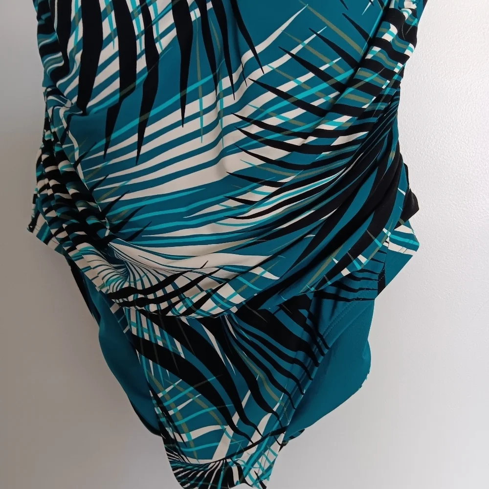 Coco Reef Endless Summer Teal Palm Enrapture One Piece Swimsuit 34 DD Underwire